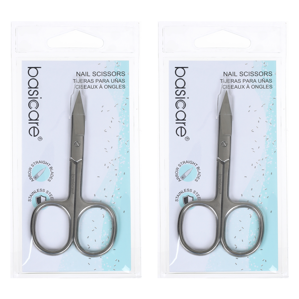Basicare Stainless Steel Arrow Straight Blade Nail Scissors Precision Ground x2
