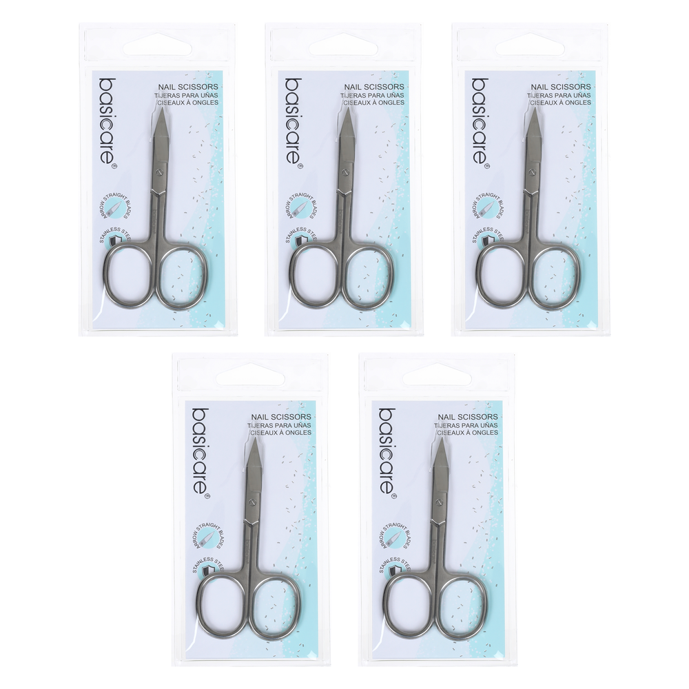 Basicare Stainless Steel Arrow Straight Blade Nail Scissors Bundle of 5