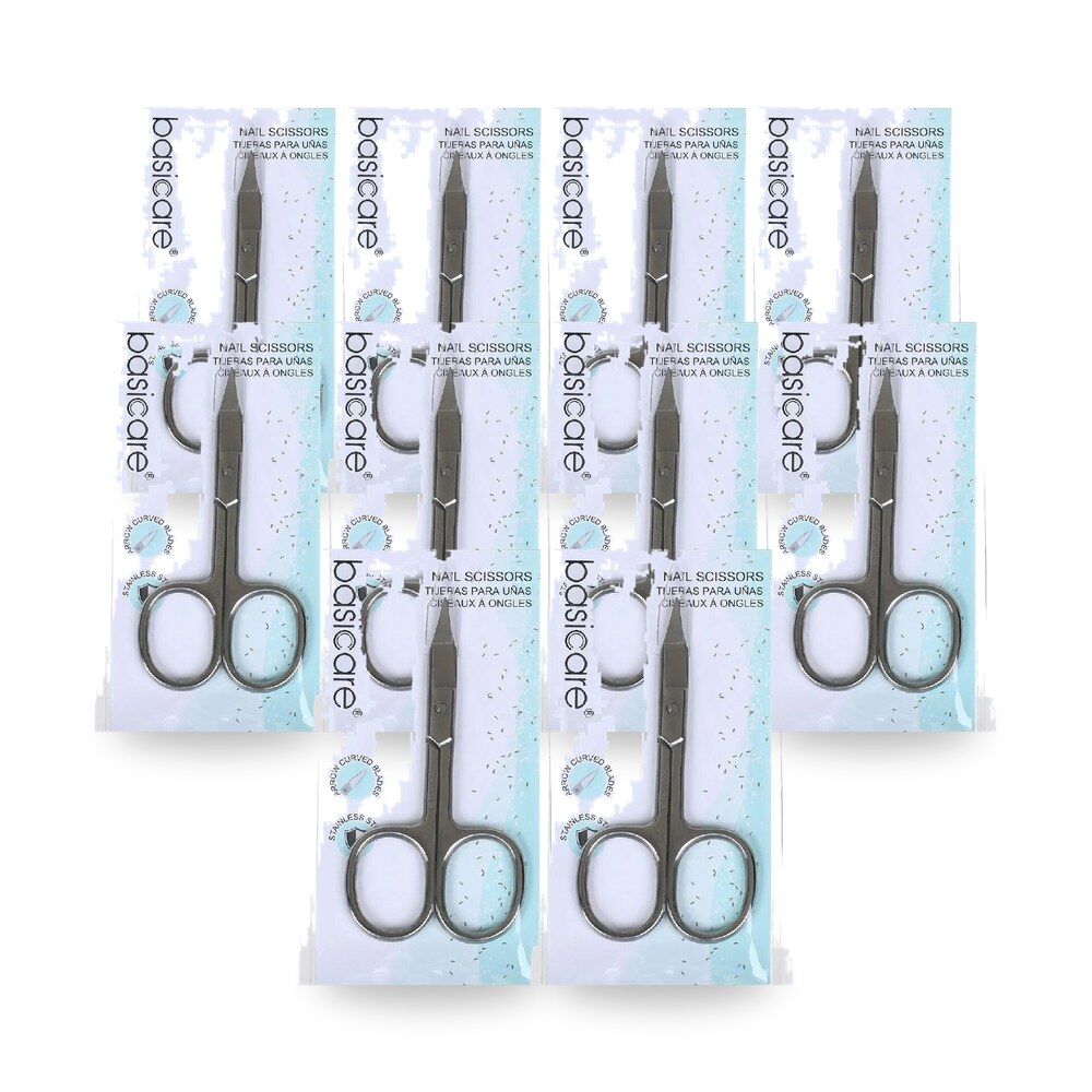 Basicare Stainless Steel Arrow Curved Blade Nail Scissors Precision Ground Pack of 10