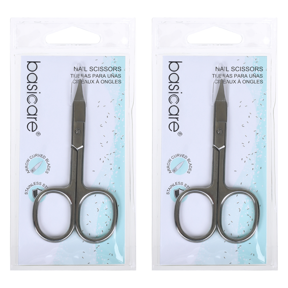Basicare Stainless Steel Curved Nail Scissors Precision Ground Pack of 2