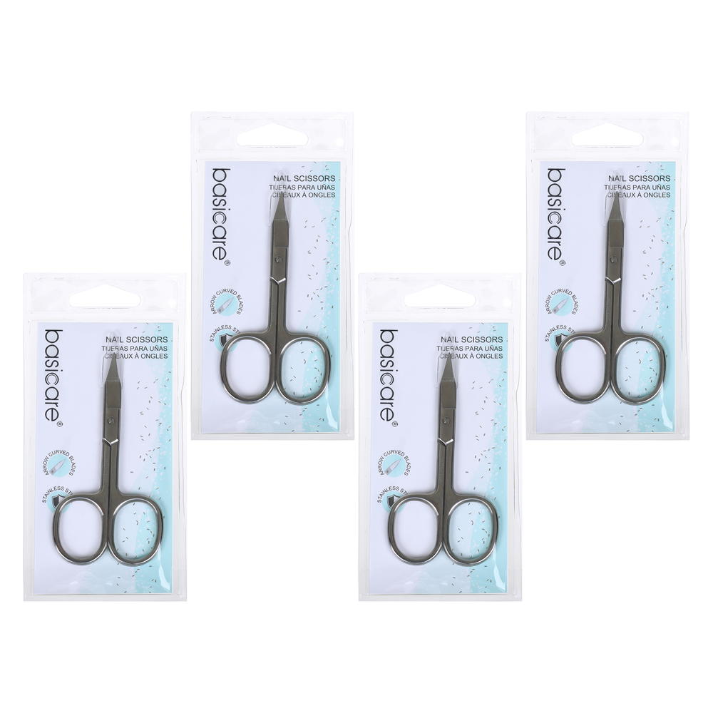 Basicare Curved Blade Nail Scissors Stainless Steel Precision Bundle of 4