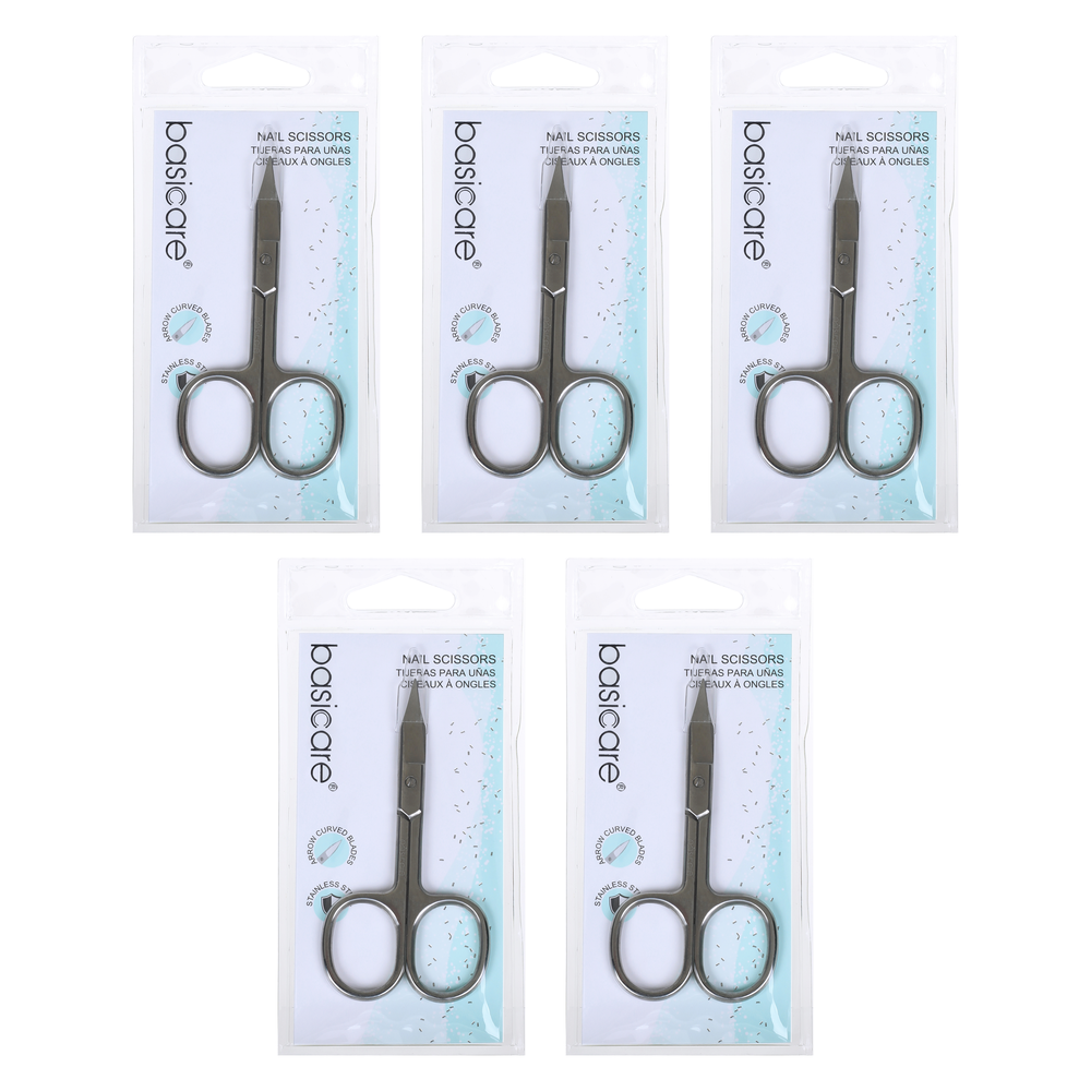 Basicare 5 Pack Stainless Steel Arrow Curved Blade Nail Scissors