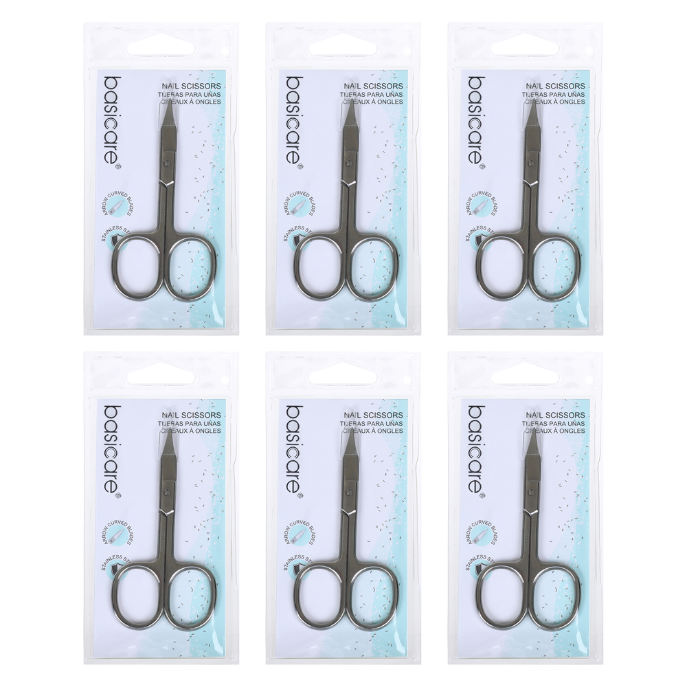 Basicare Stainless Steel Curved Blade Nail Scissors Bundle of 6 Precision