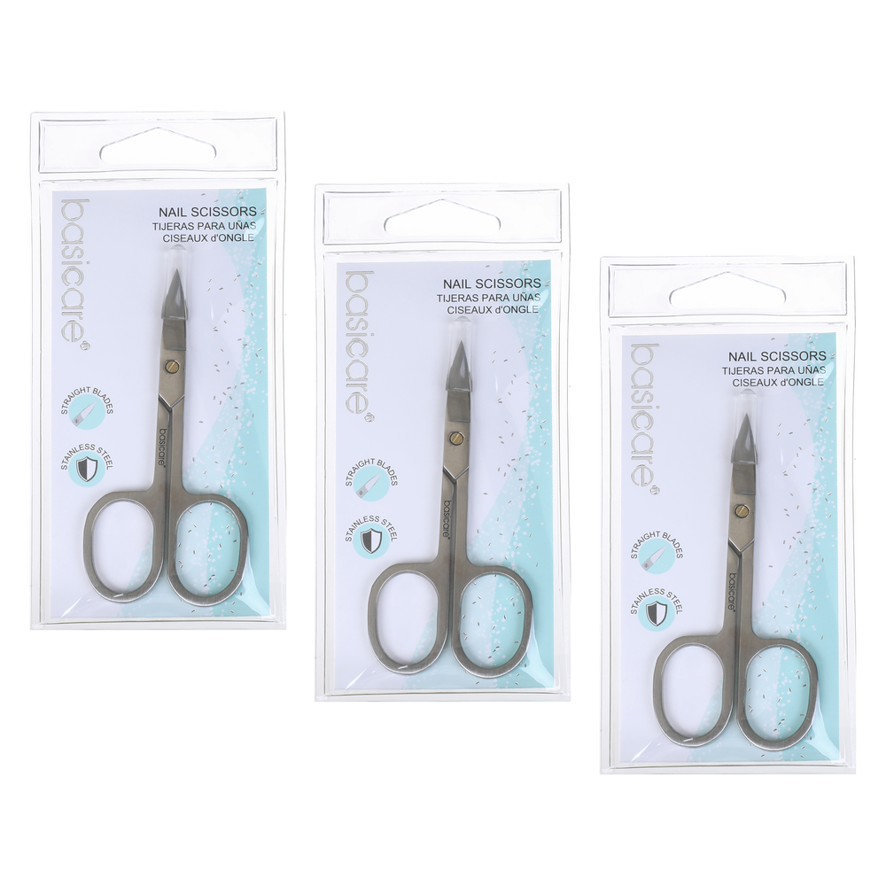 Basicare Stainless Steel Nail Scissors Bundle of 3 3.5 Inch Precision Trimmer