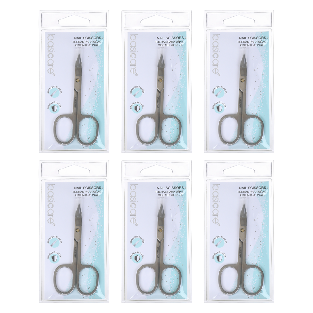 Basicare Stainless Steel Nail Scissors 3.5 Inch 6 Pack