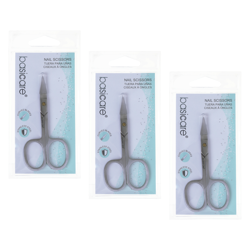 Basicare Stainless Steel Curved Nail Scissors 3 Pack 3.5 Inch
