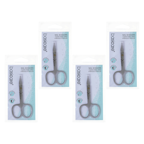Basicare Stainless Steel Curved Nail Scissors 3.5 Inch Pack of 4