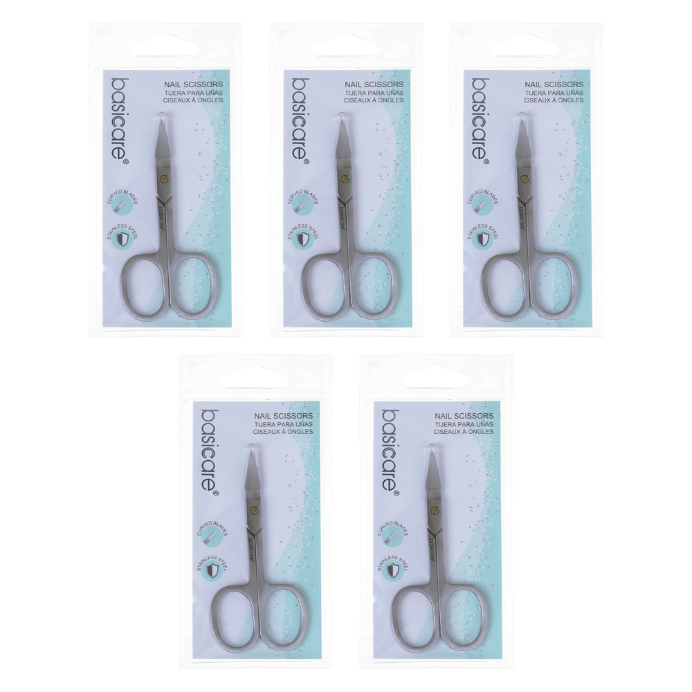 Basicare Stainless Steel Curved Nail Scissors 3.5 Inch Bundle of 5