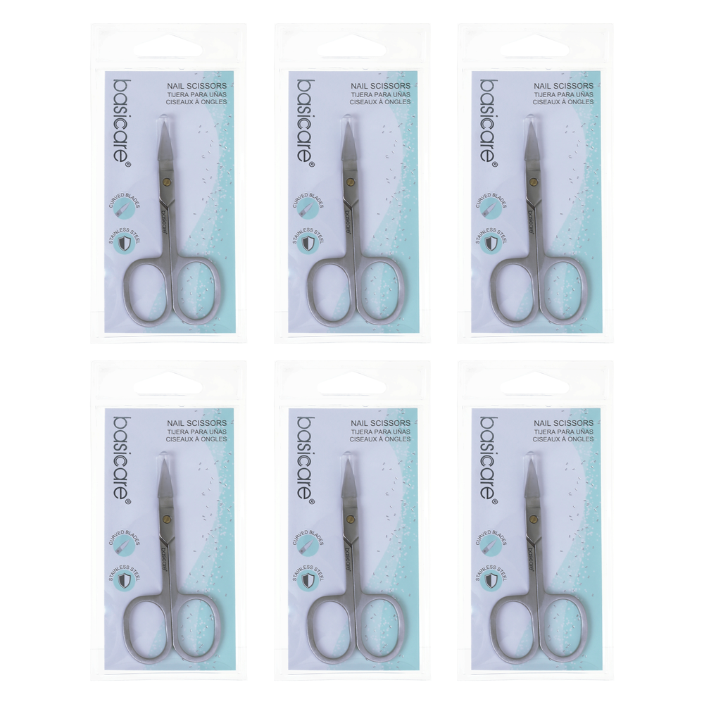 Basicare Stainless Steel Curved Nail Scissors 3.5 Inch Bundle of 6