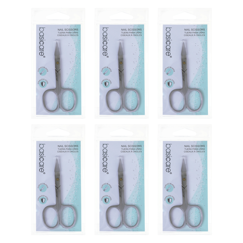 Basicare Stainless Steel Curved Nail Scissors 3.5 Inch Bundle of 6
