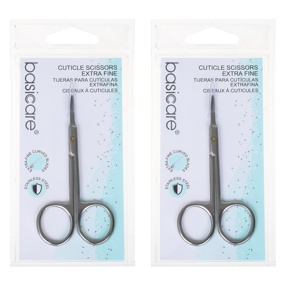Basicare Extra Fine Curved Cuticle and Hangnail Scissors Precision x2