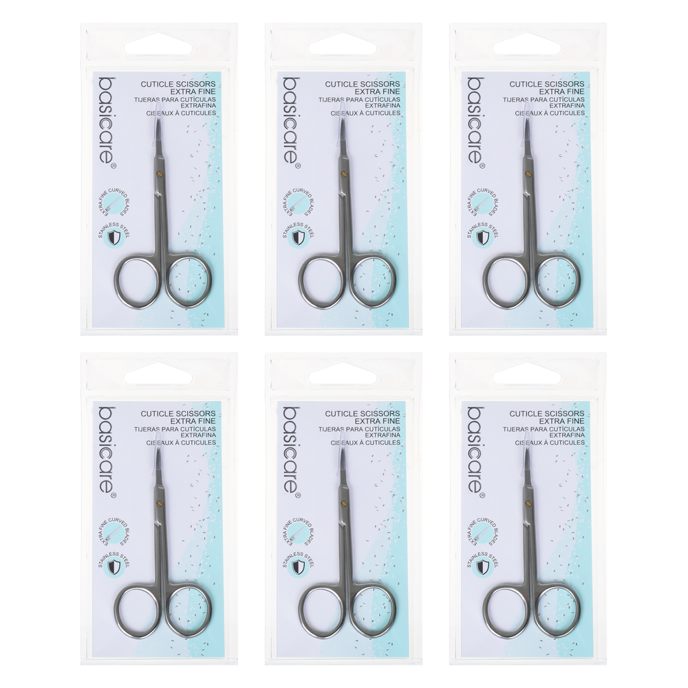 Basicare 6 Pack Extra Fine Cuticle Hangnail Curved Blade Nail Scissors