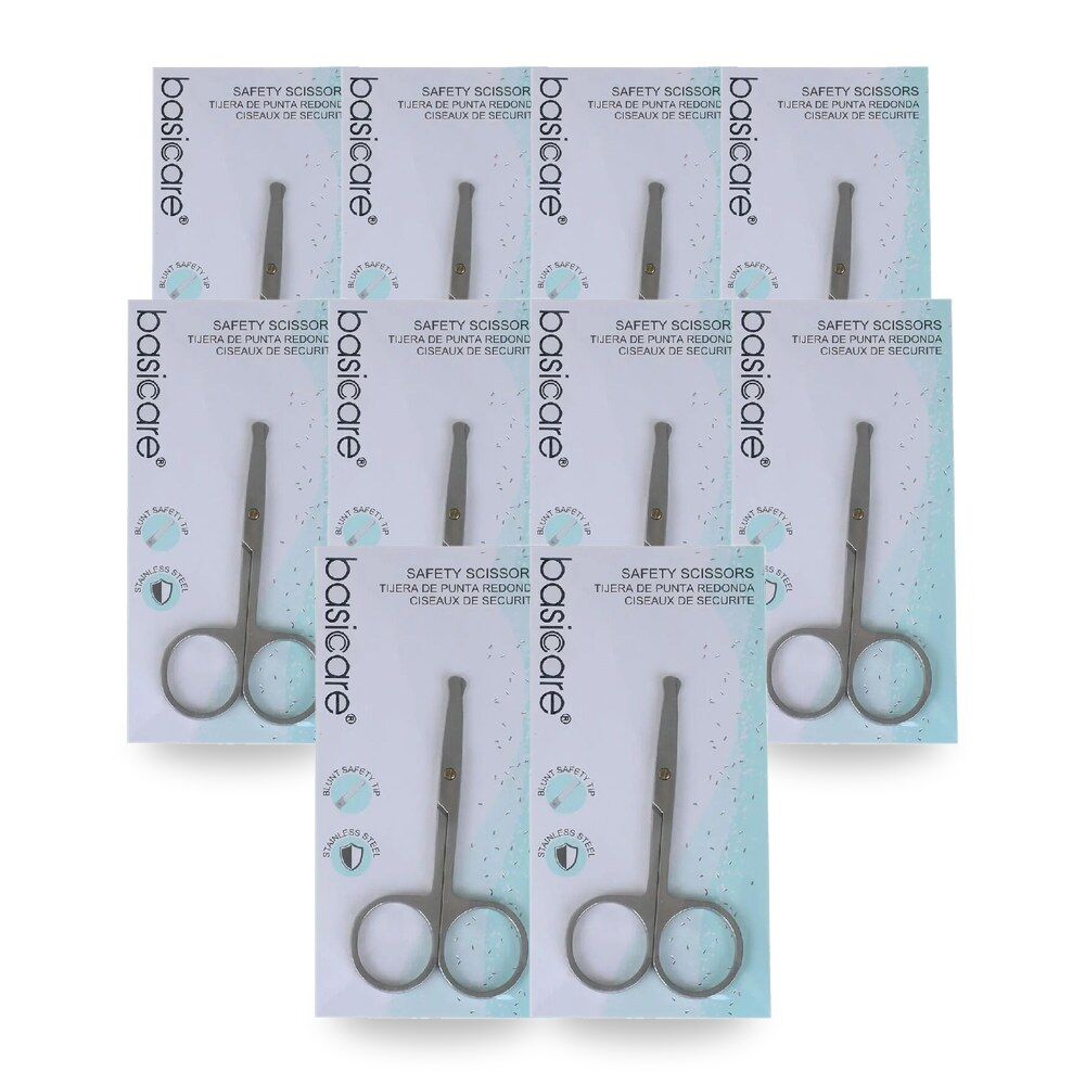 Basicare Toddler Safety Nail Scissors with Stainless Steel Blunt Rounded Tips Pack of 10