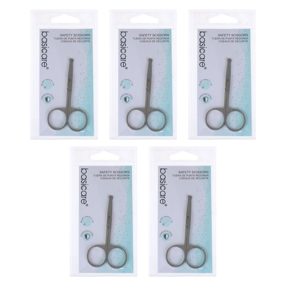 Basicare Toddler Safety Nail Scissors Bundle of 5 Stainless Steel Blunt Tips