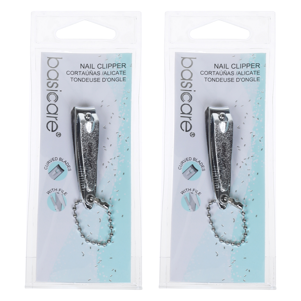 Basicare Stainless Steel Nail Clippers 2 Pack Contoured Blades File Keychain