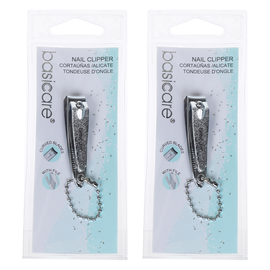 Basicare Stainless Steel Nail Clippers 2 Pack Contoured Blades File Keychain