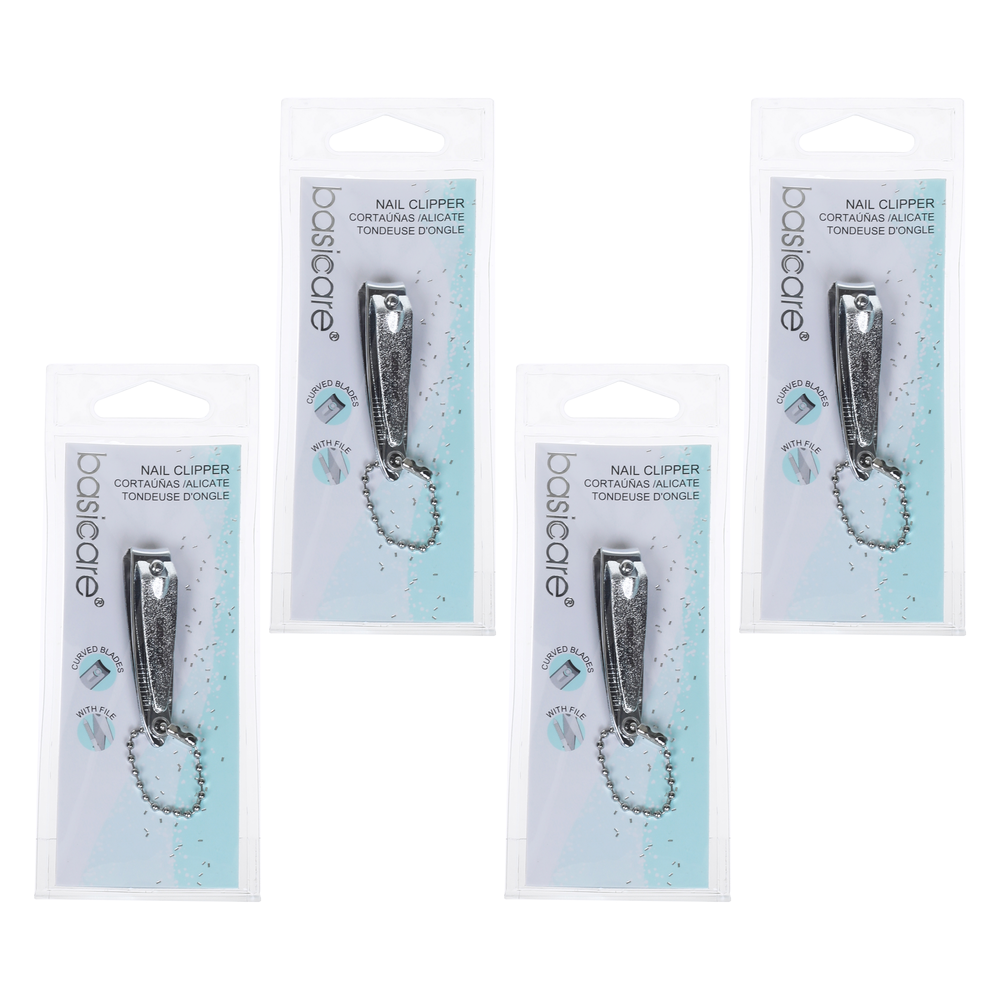 Basicare Nail Clipper 4 Pack Stainless Steel Contoured Blades with File