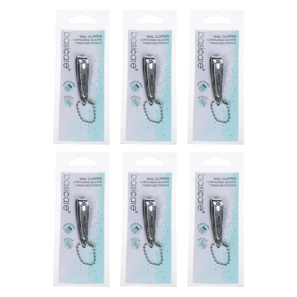 Basicare Stainless Steel Nail Clipper Bundle of 6 with File and Keychain