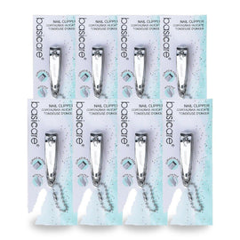 Basicare Stainless Steel Nail Clipper with Contoured Blades File and Keychain Pack of 8