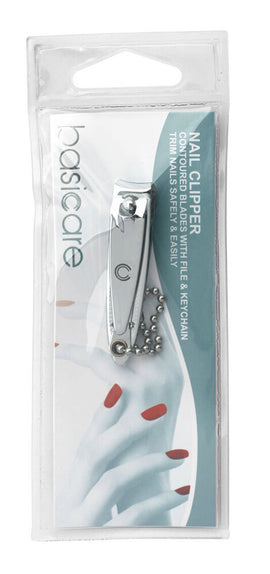 Basicare Stainless Steel Nail Clipper with Contoured Blades File and Keychain