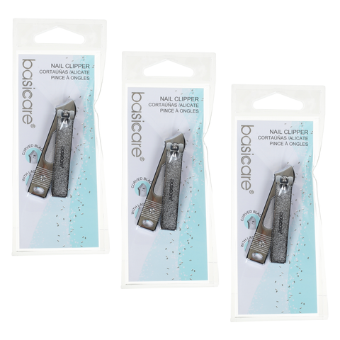 Basicare Stainless Steel Slanted Nail Clipper 3 Pack Bundle for Nails