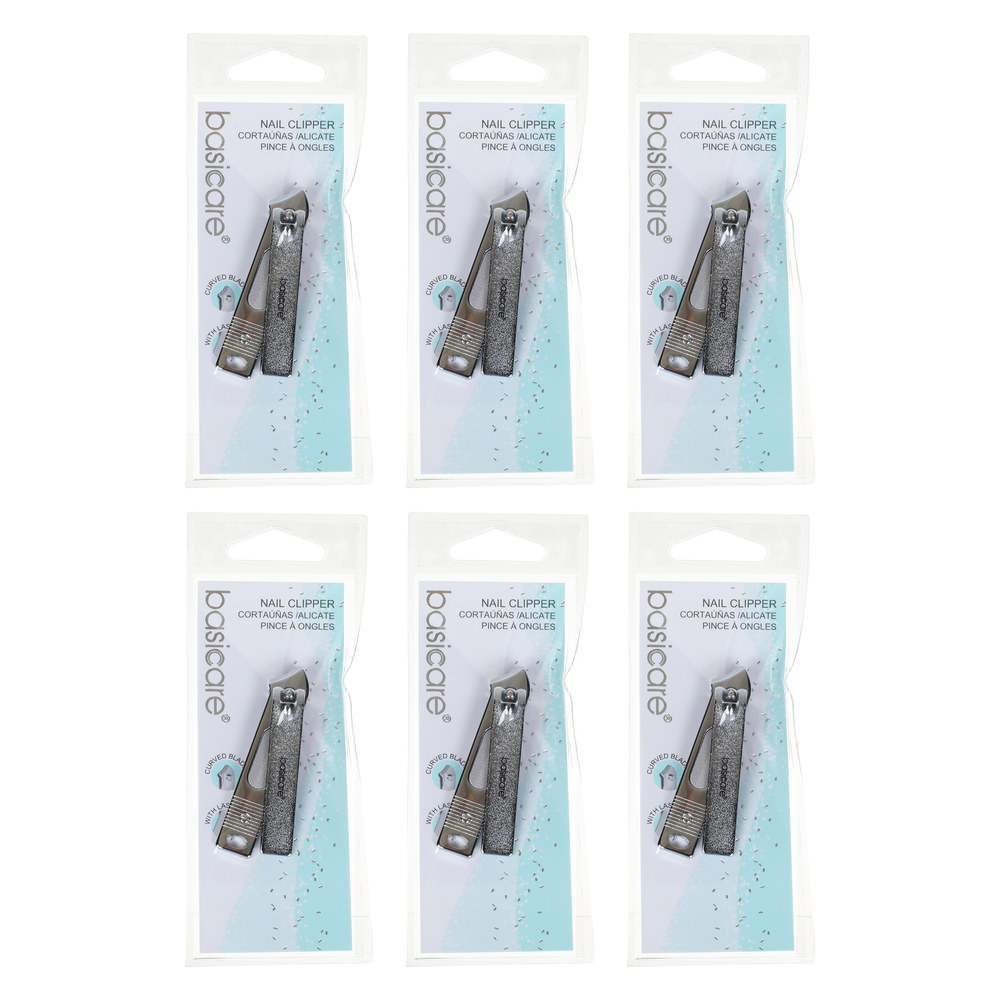 Basicare Stainless Steel Slanted Nail Clipper 6 Pack for Fingers and Toes