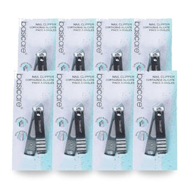 Basicare Stainless Steel Slanted Nail Clipper for Fingernails and Toenails Pack of 8