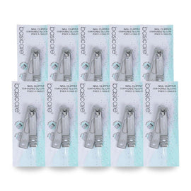 Basicare Nail Clipper Stainless Steel Curved Blades with Built In Laser File Pack of 10