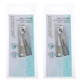Basicare Stainless Steel Nail Clipper Contoured Blades Laser File Pack of 2