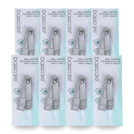 Basicare Nail Clipper Stainless Steel Curved Blades with Built In Laser File Pack of 8