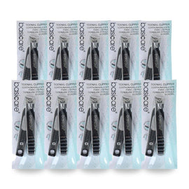 Basicare Stainless Steel Toenail Clipper with Catcher and Laser File Pack of 10