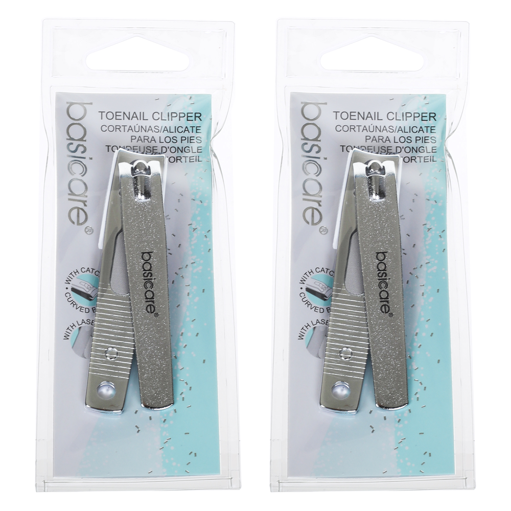 Basicare Stainless Steel Toenail Clipper 2 Pack with Catcher and Laser File