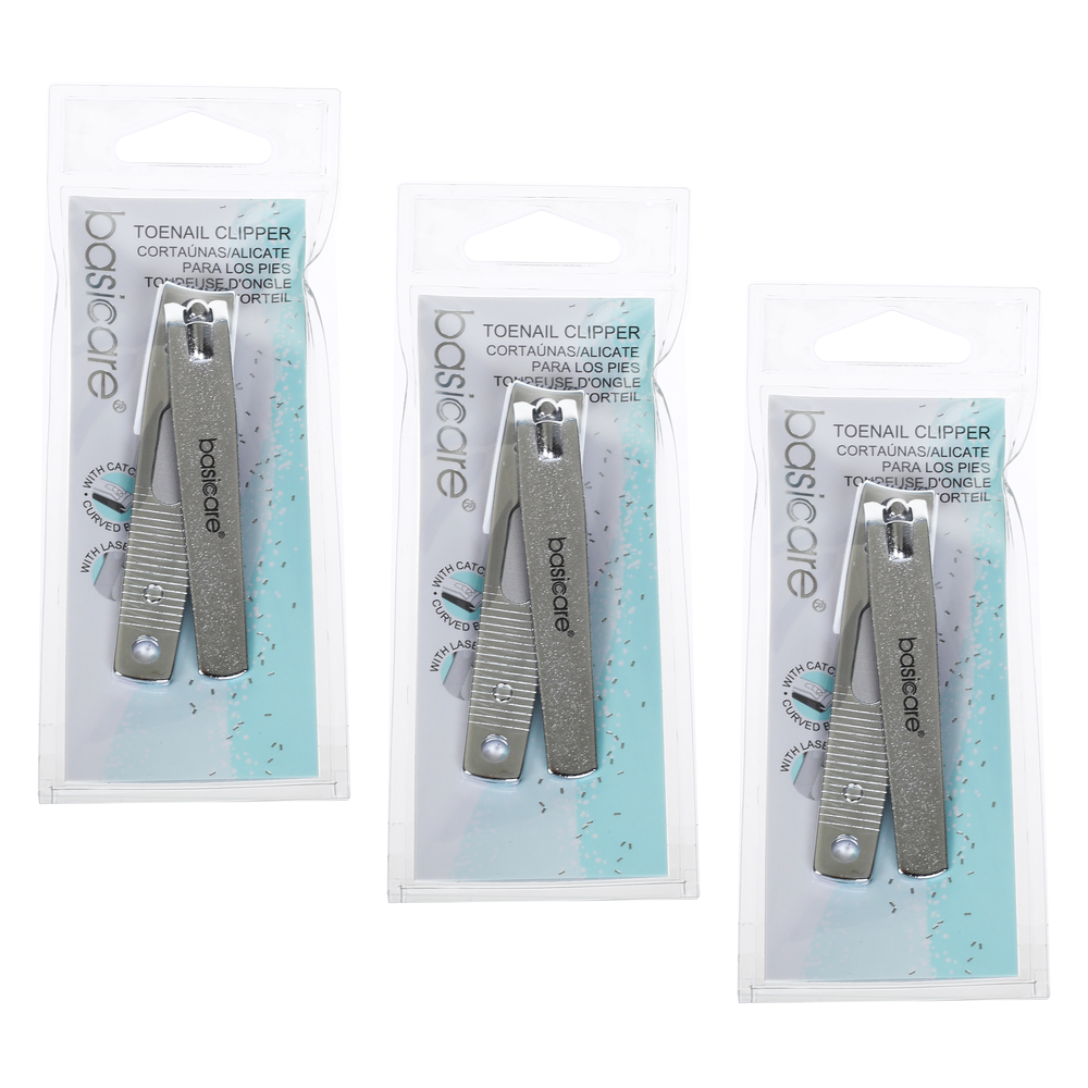 Basicare Stainless Steel Toenail Clipper Bundle of 3 with Catcher Laser File