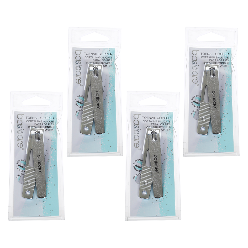 Basicare Stainless Steel Toenail Clipper with Catcher Laser File 4 Pack