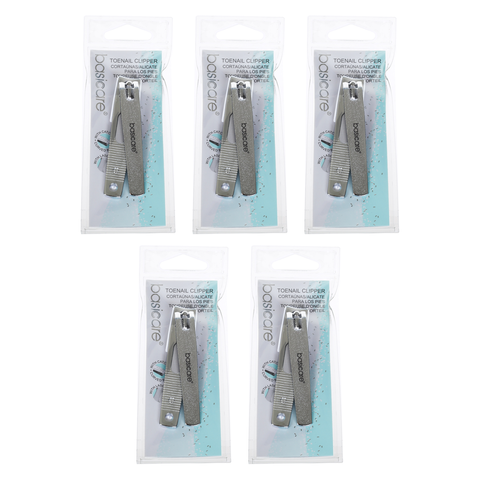 Basicare Stainless Steel Toenail Clipper with Catcher and Laser File 5 Pack