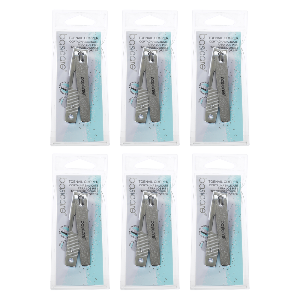 Basicare Stainless Steel Toenail Clipper with Catcher and Laser File 6 Pack