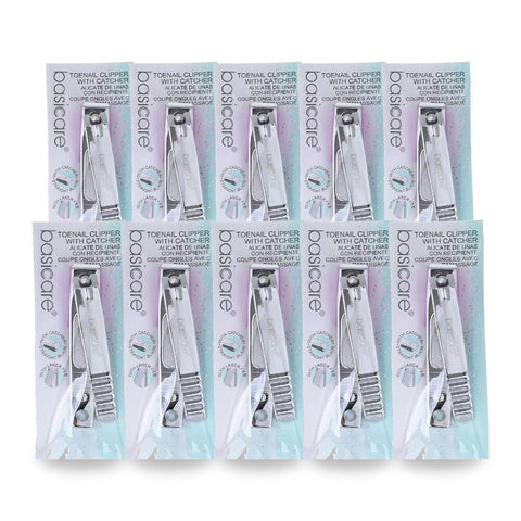 Basicare Stainless Steel Straight Toenail Clippers with Catcher Pack of 10