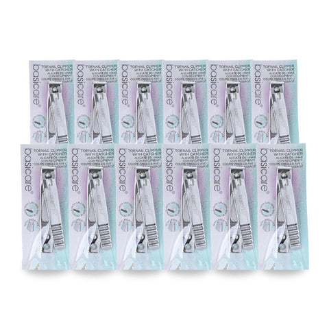 Basicare Stainless Steel Straight Toenail Clippers with Catcher Pack of 12