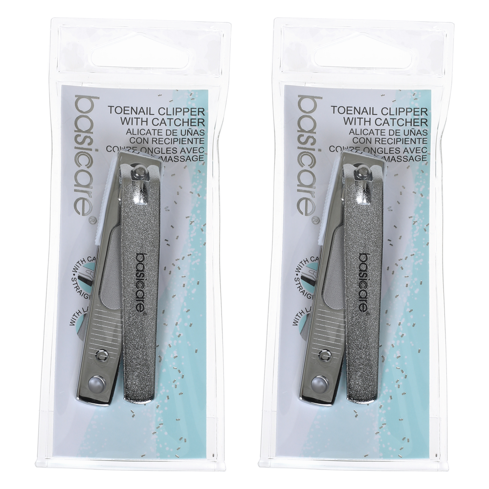 Basicare Stainless Steel Straight Toenail Clippers with Catcher Pack of 2