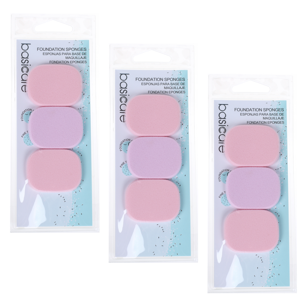 Basicare Foundation Sponge 4.3x3.3cm 3 Pack Bundle Makeup Applicators