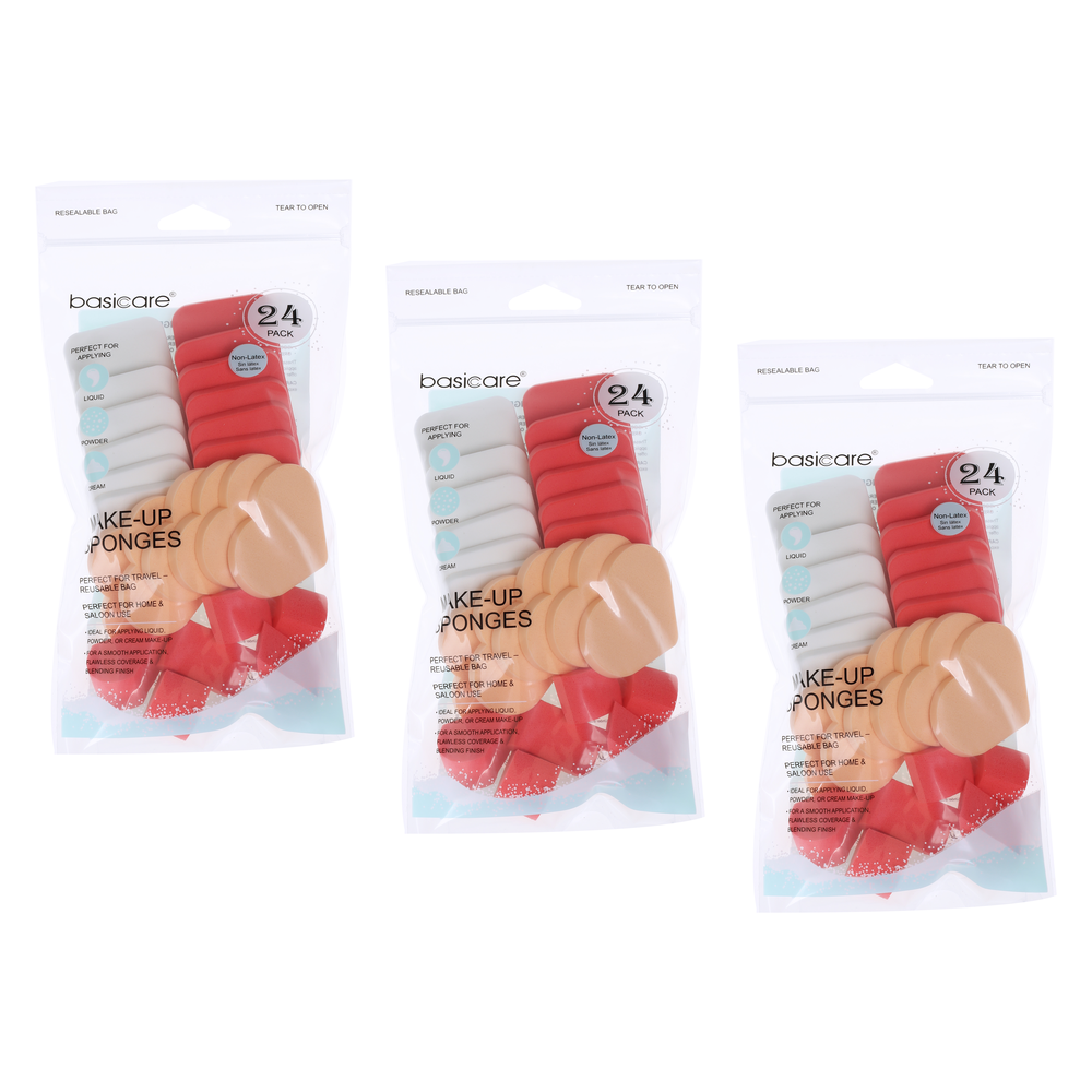 Basicare Bundle of 3 24 Pack Rectangle Makeup Sponges Soft Reusable