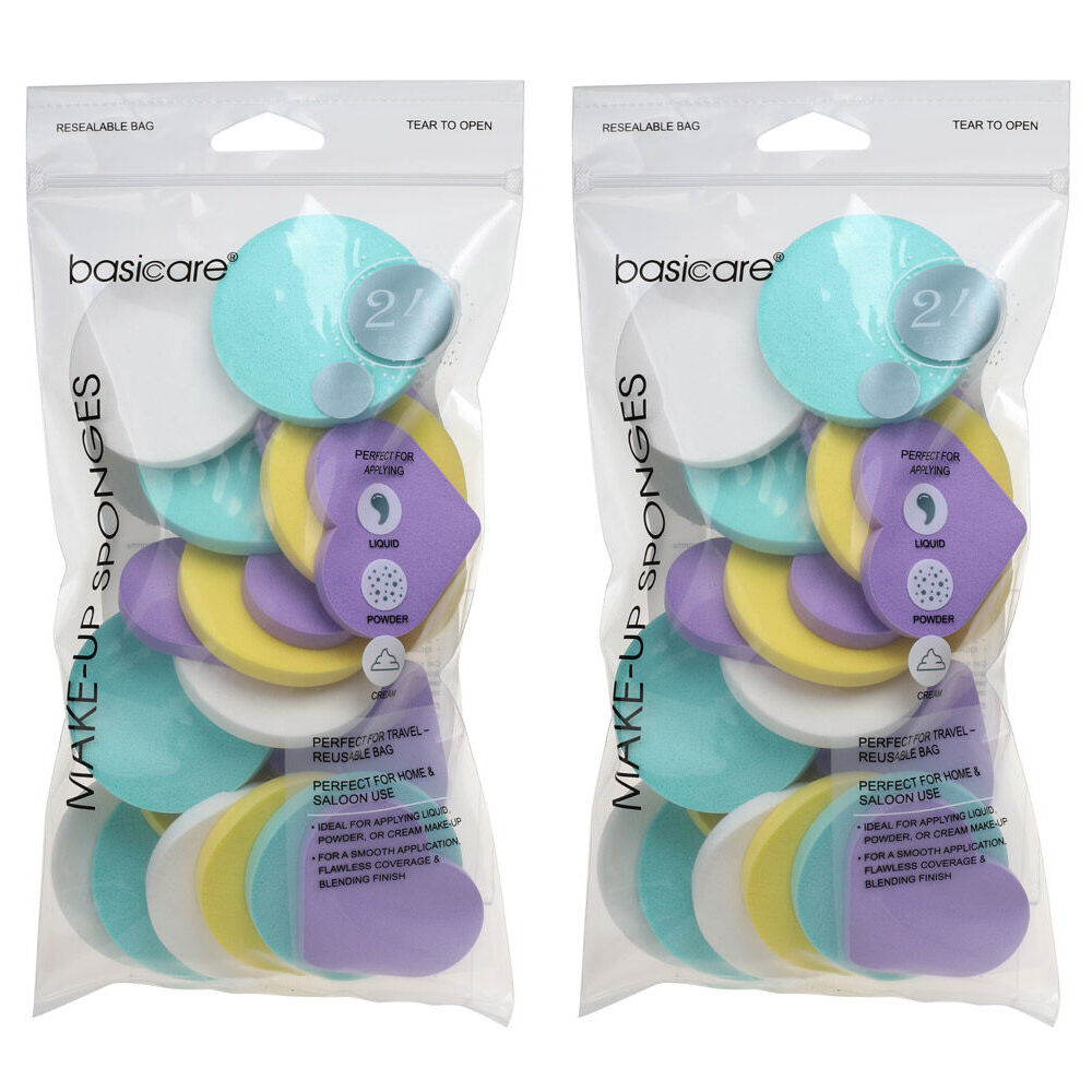 Basicare Round Makeup Sponges Reusable Cosmetic Applicators 2 x 24 Pack