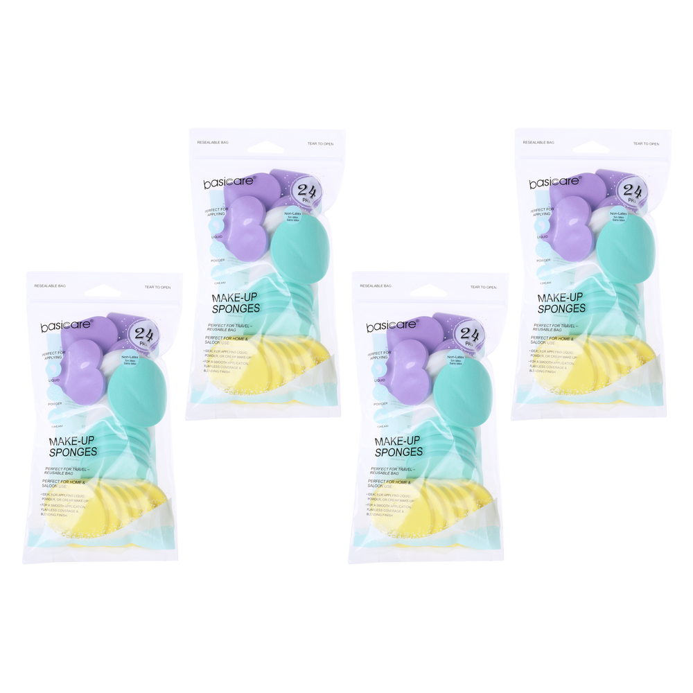 Basicare Round Makeup Sponges 24 Pack Bundle of 4 Reusable Cosmetic Sponges