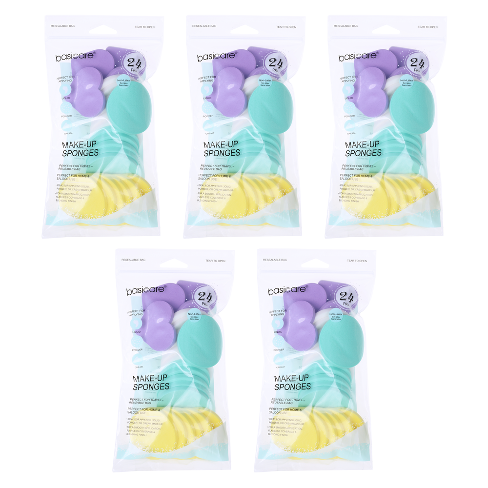 Basicare Round Makeup Sponges 24 Pack Bundle of 5 Reusable Applicators