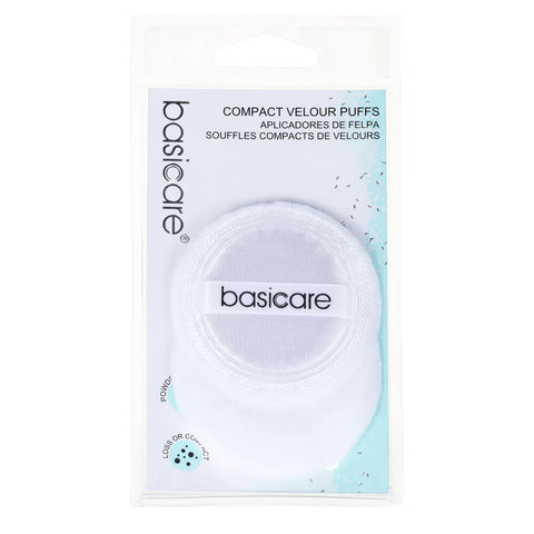 Basicare Compact Velour Powder Puffs 5.8cm Soft Makeup Applicators 2 Pack