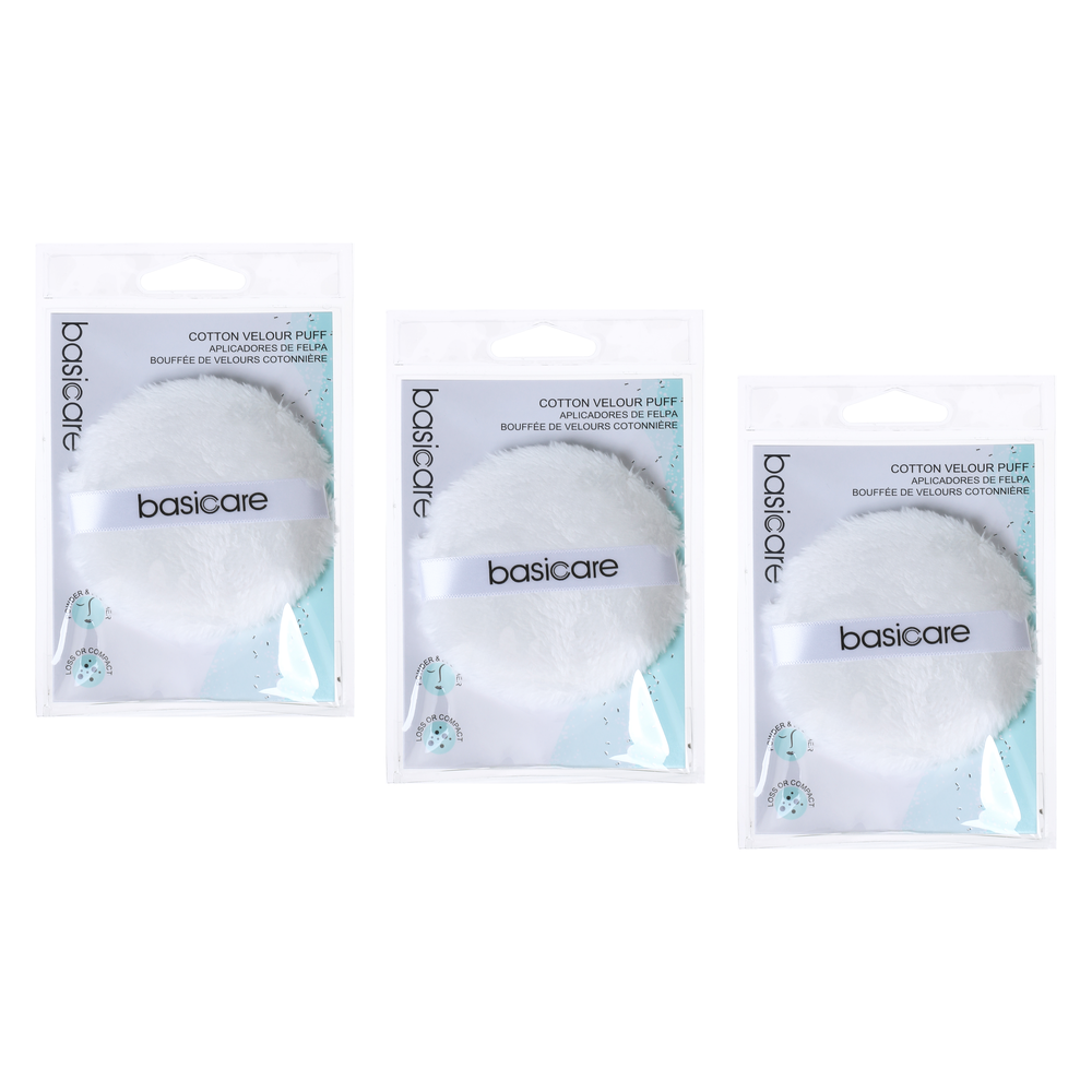 Basicare Compact Velour Puff Bundle of 3 Makeup Powder Applicator