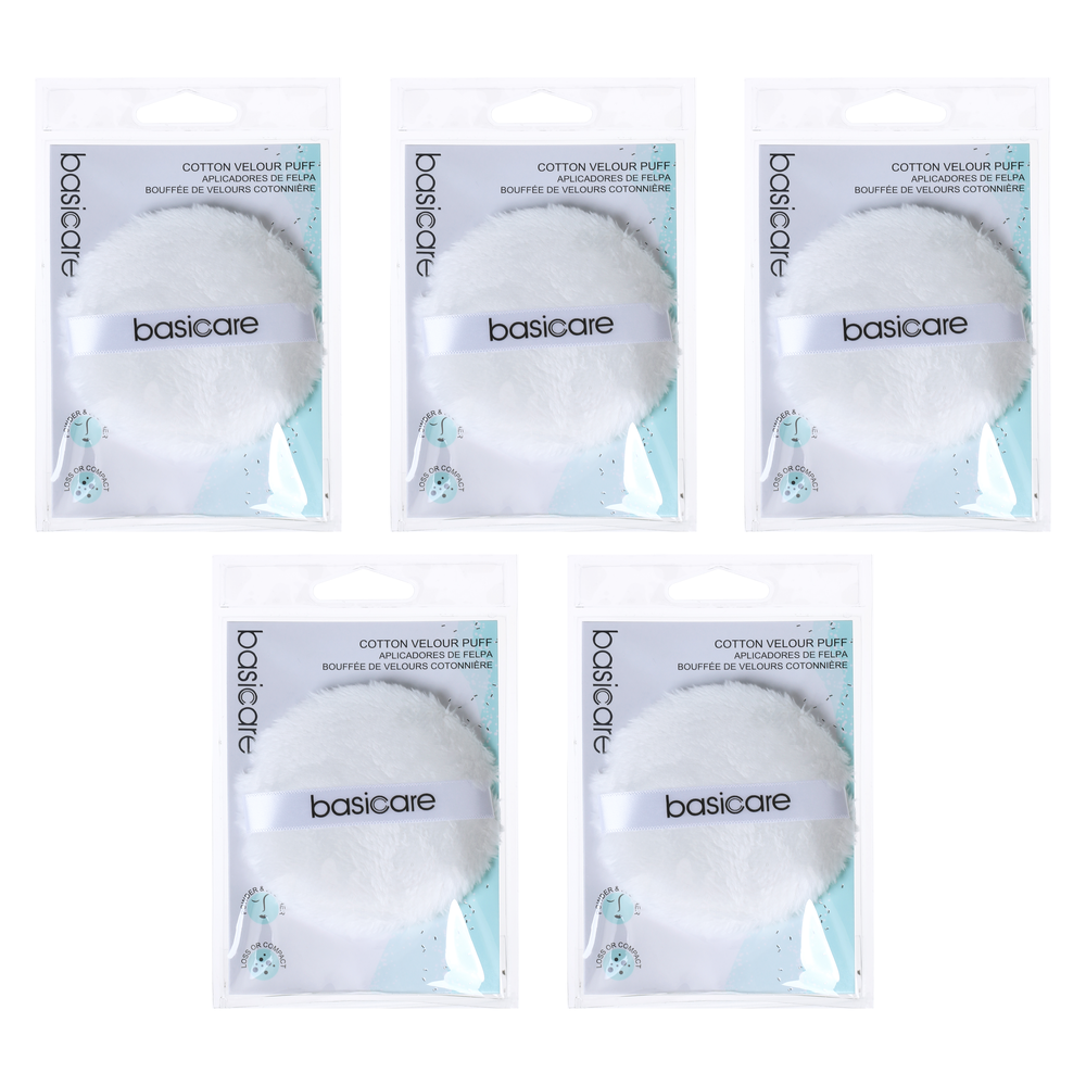 Basicare Compact Velour Powder Puff Makeup Applicator Pack of 5