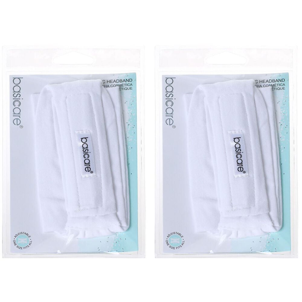 Basicare White Cosmetic Headband Towel Makeup and Facial Cleansing 2 Pack
