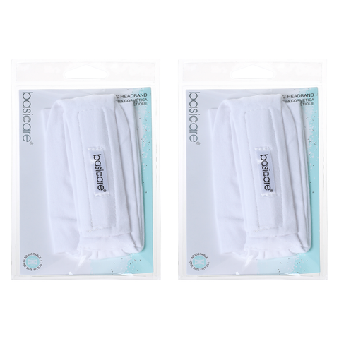 Basicare White Cosmetic Headband Towel Makeup and Facial Cleansing 2 Pack