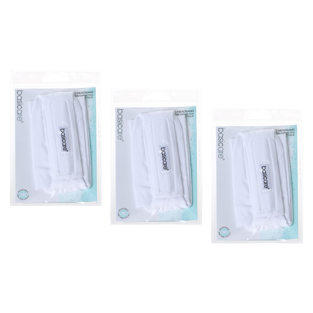 Basicare White Cosmetic Headband Towel Bundle of 3